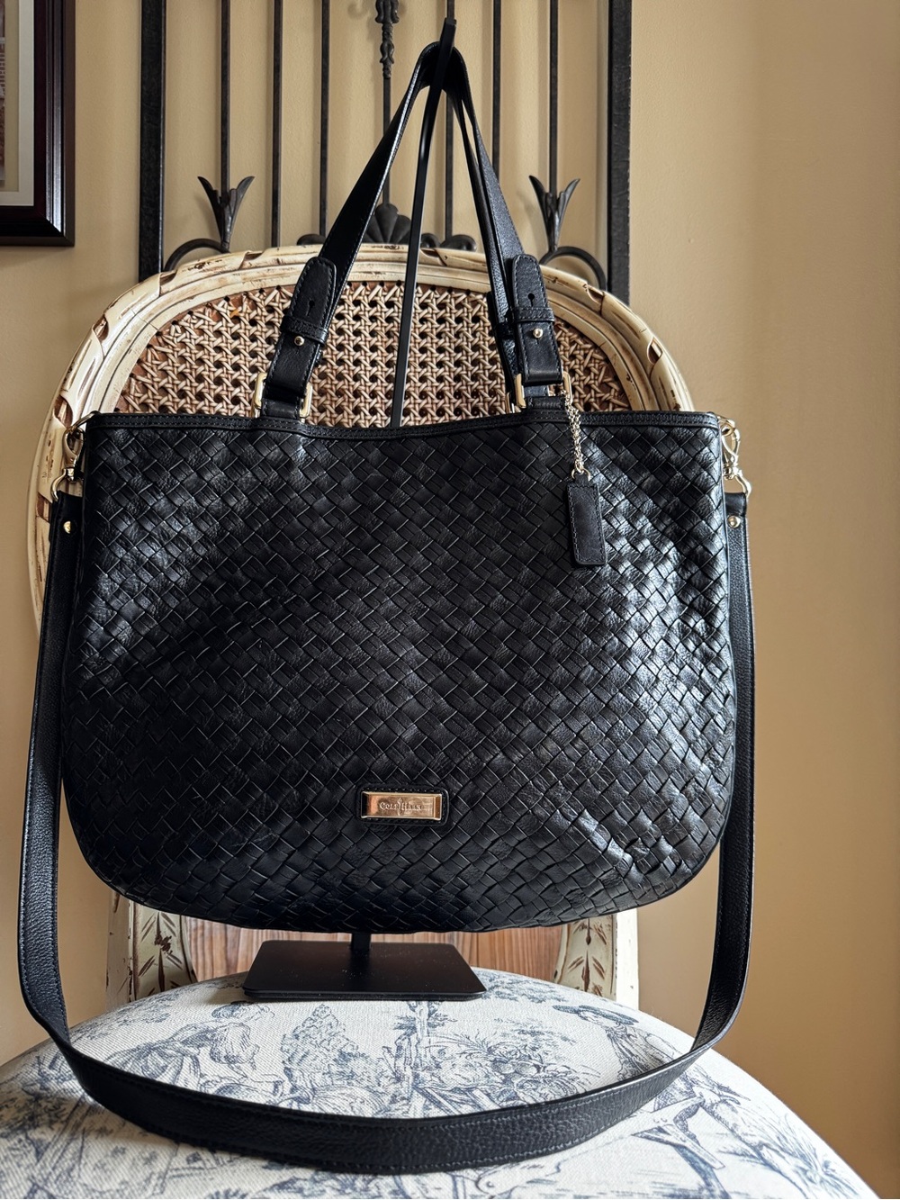 Cole Haan Black Woven Leather Shoulder Tote